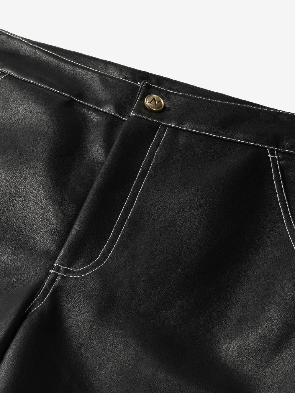 Nikkie Broek Van Imitatieleer Met Witte Stiksels