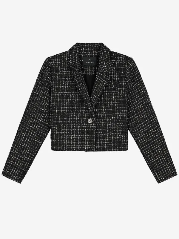 Nikkie Cropped Blazer Met Pied-de-poule Patroon