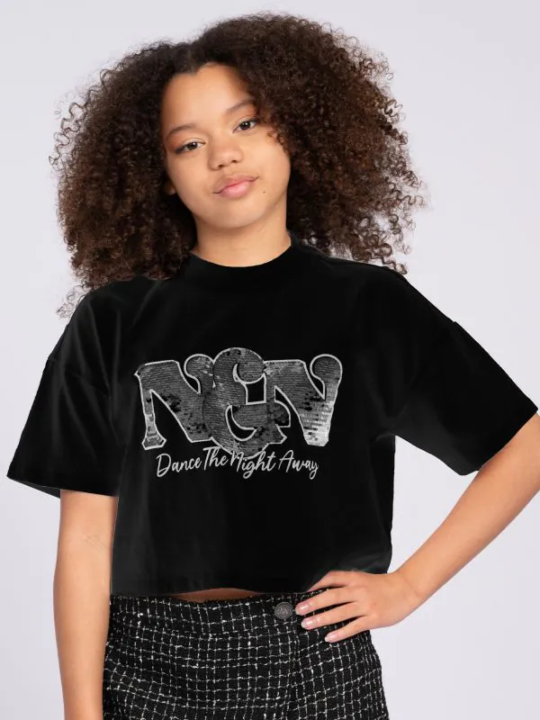 nikkie Cropped T-shirt met pailletten NIK&NIK logo