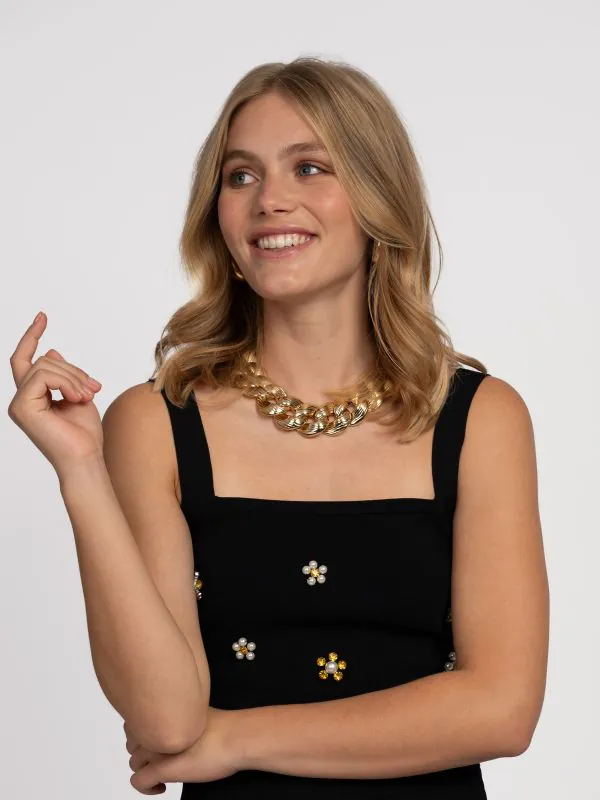 nikkie Cropped top met strass-steentjes en parels