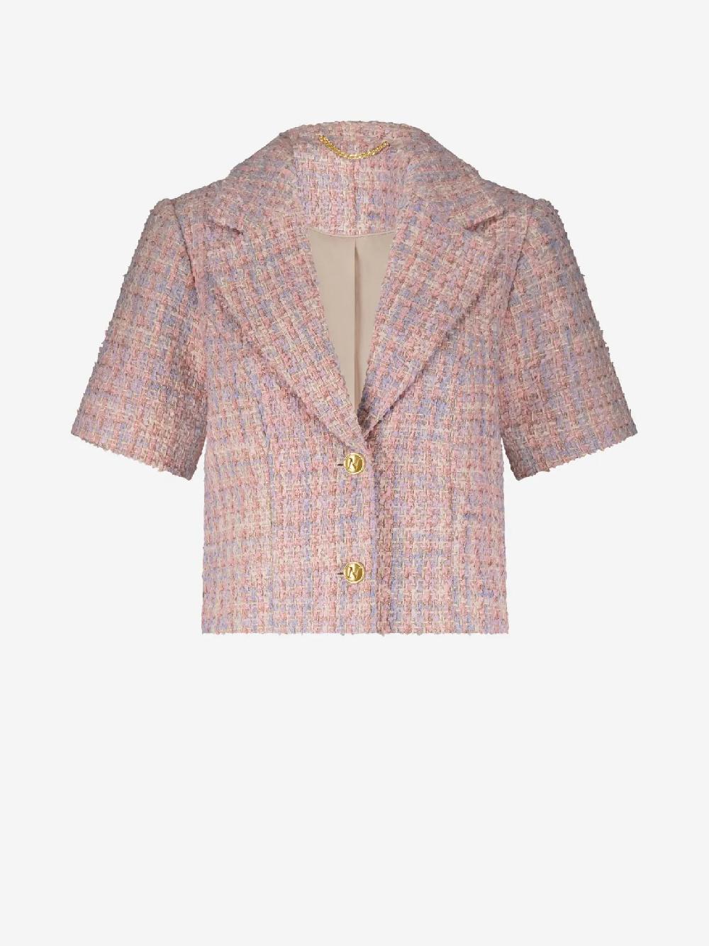 Nikkie Cropped Tweed Blazer Met Glitterdraadje