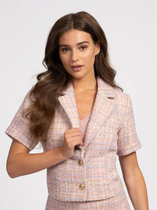 nikkie Cropped tweed blazer met glitterdraadje