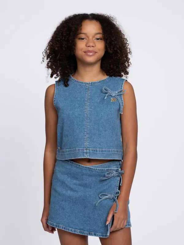 nikkie Denim skort met decoratieve strikjes