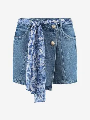 nikkie Denim skort met gekruiste tailleband