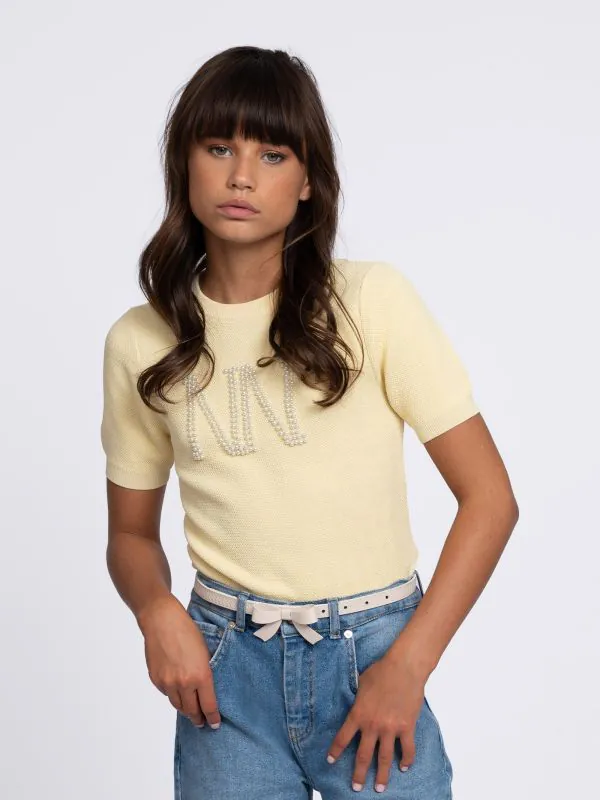 nikkie Gebreide top met NN parel logo