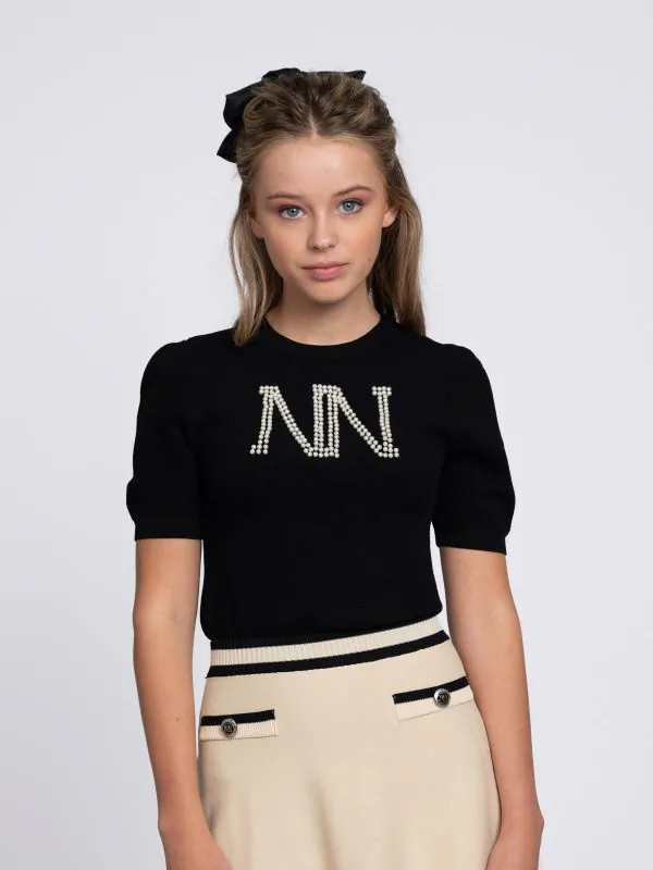 Nikkie Gebreide Top Met NN Parel Logo