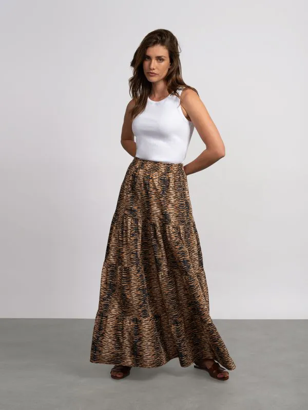 nikkie Gelaagde maxi rok met tijgerprint