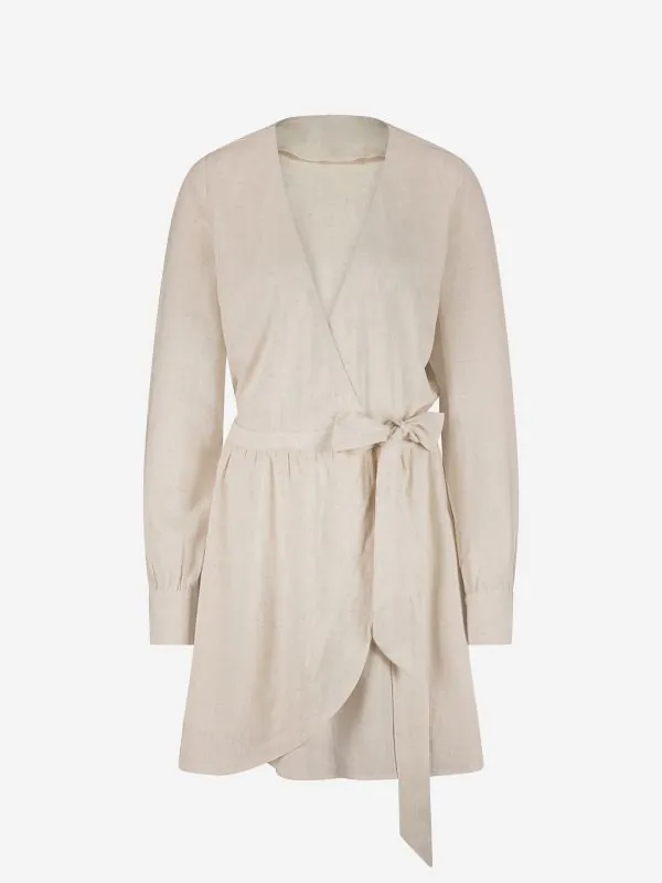 nikkie Gemêleerde wikkeljurk van linnenmix