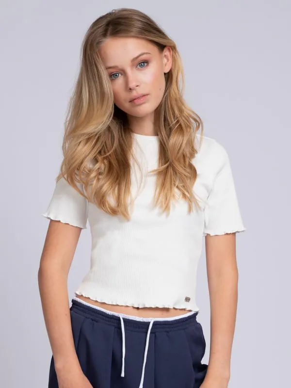 nikkie Geribbelde crop top met ruches