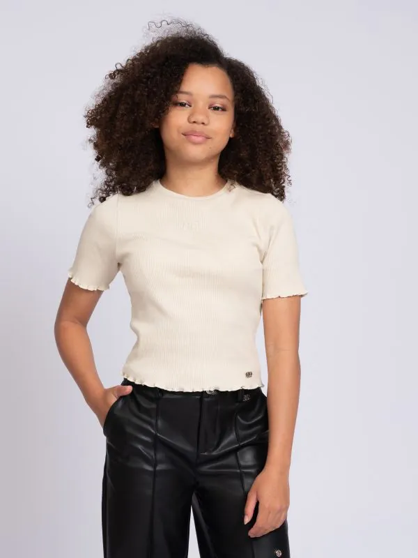 nikkie Geribbelde top met ruches