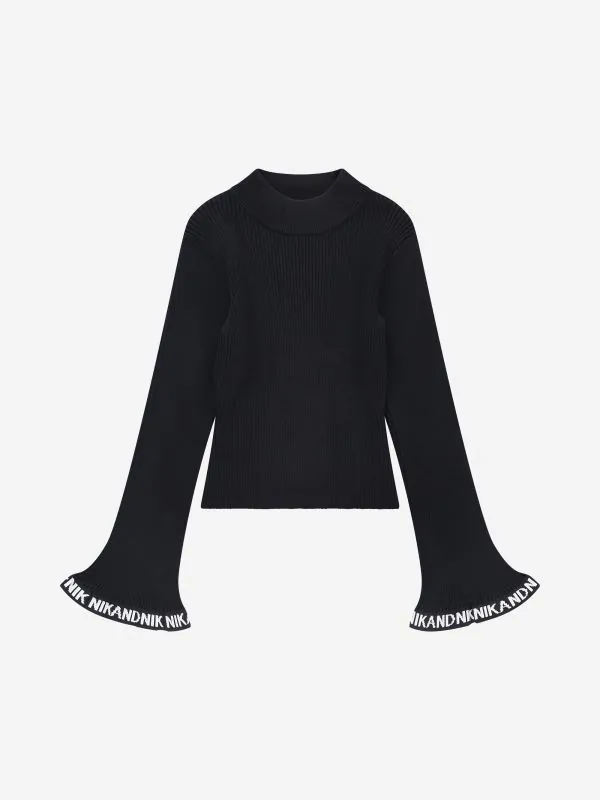 nikkie Geribbelde trui met flared mouwen