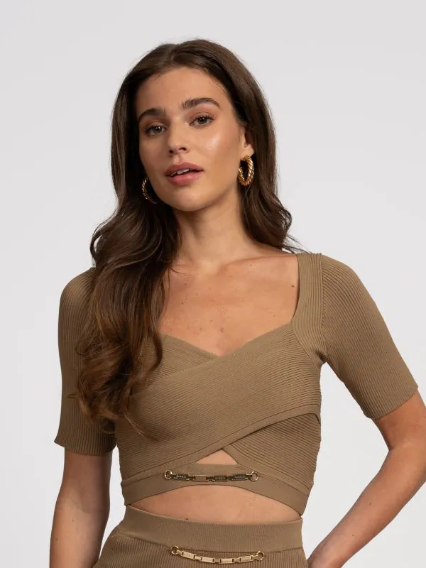 nikkie Geribde cropped top met gekruist detail