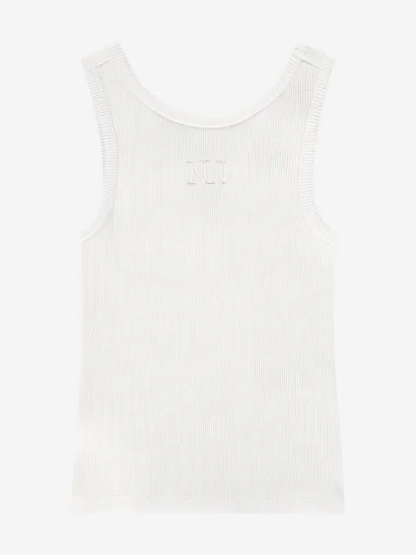 nikkie Geribde top met geborduurd logo