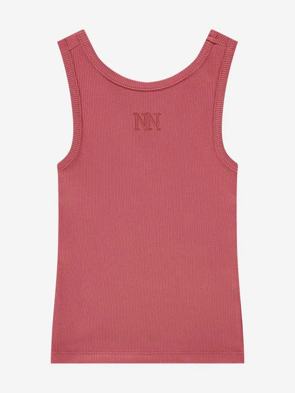 nikkie Geribde top met geborduurd logo