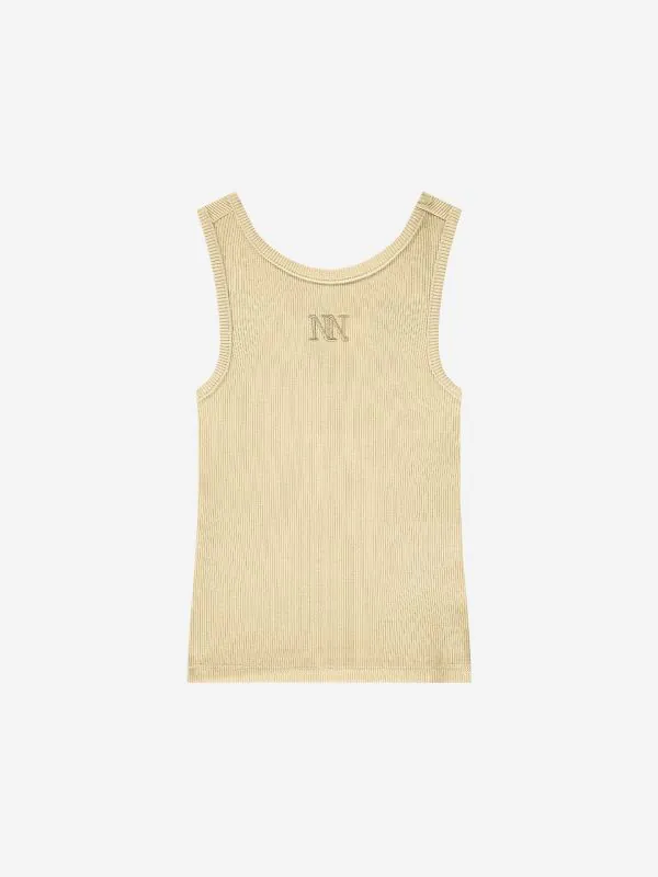 Nikkie Geribde Top Met Geborduurd Logo