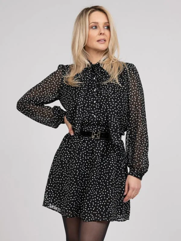 nikkie Gestippelde jurk met strik detail