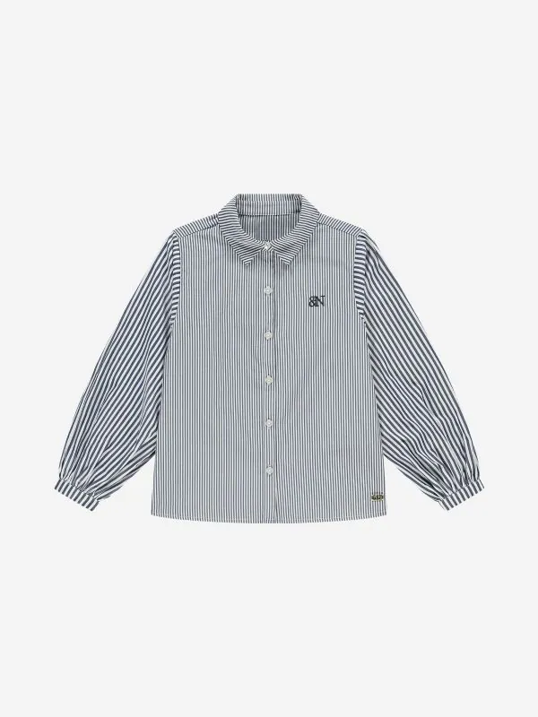 nikkie Gestreepte blouse met ballonmouwen en logo