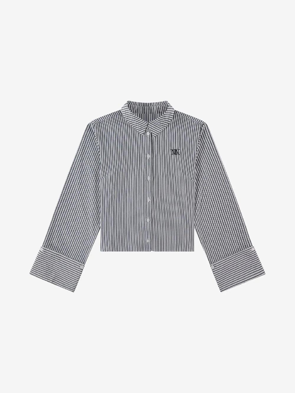 Nikkie Gestreepte Korte Blouse Met Omslagmouwen