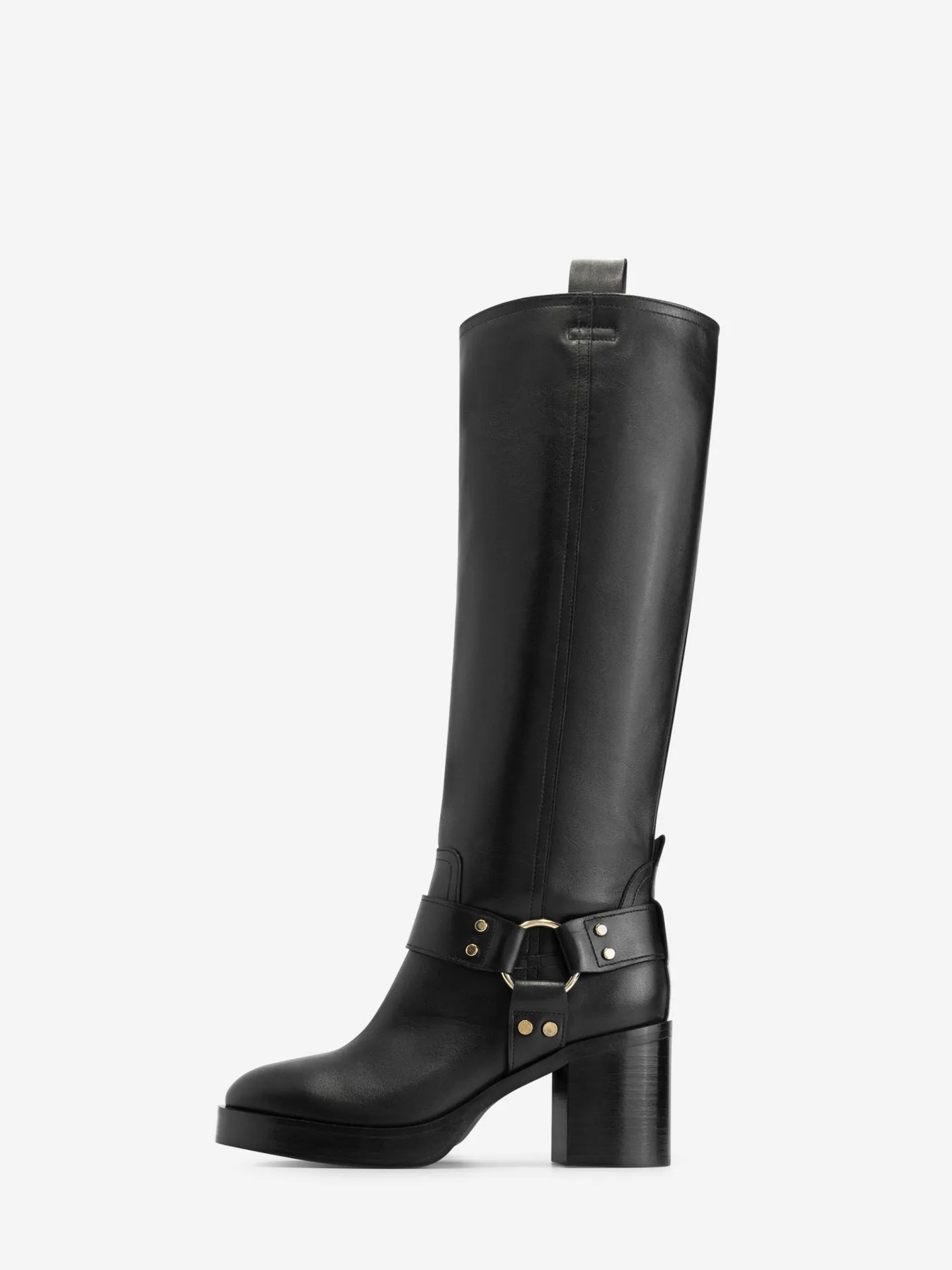 Nikkie Hoge Leren Laarzen Met Blokhak En Gesp