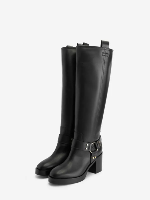 nikkie Hoge leren laarzen met blokhak en gesp