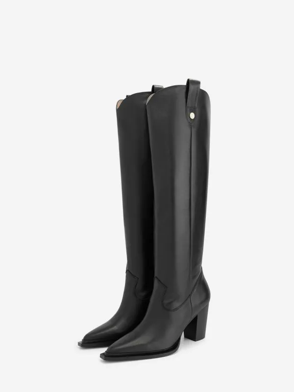 nikkie Hoge leren laarzen met blokhak