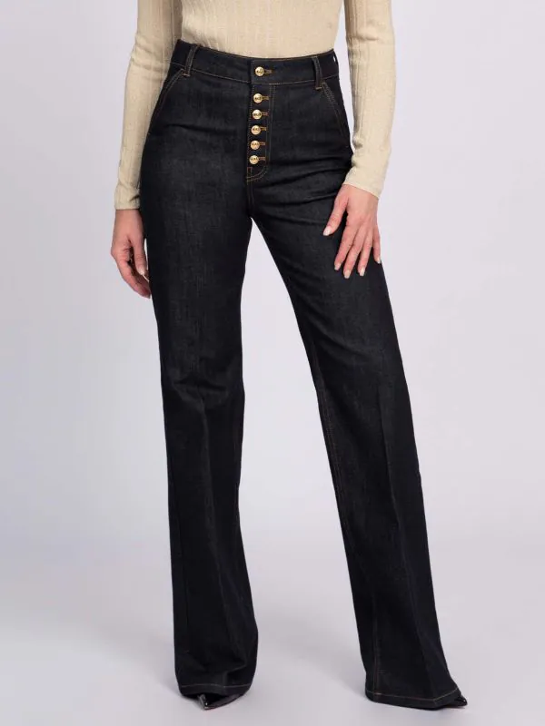 nikkie Jeans met rechte pijpen en rij knopen