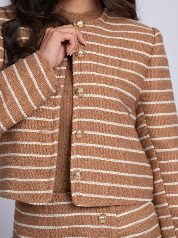 nikkie Kort geweven jack met gestreept patroon