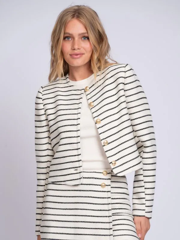 nikkie Kort geweven jack met gestreept patroon