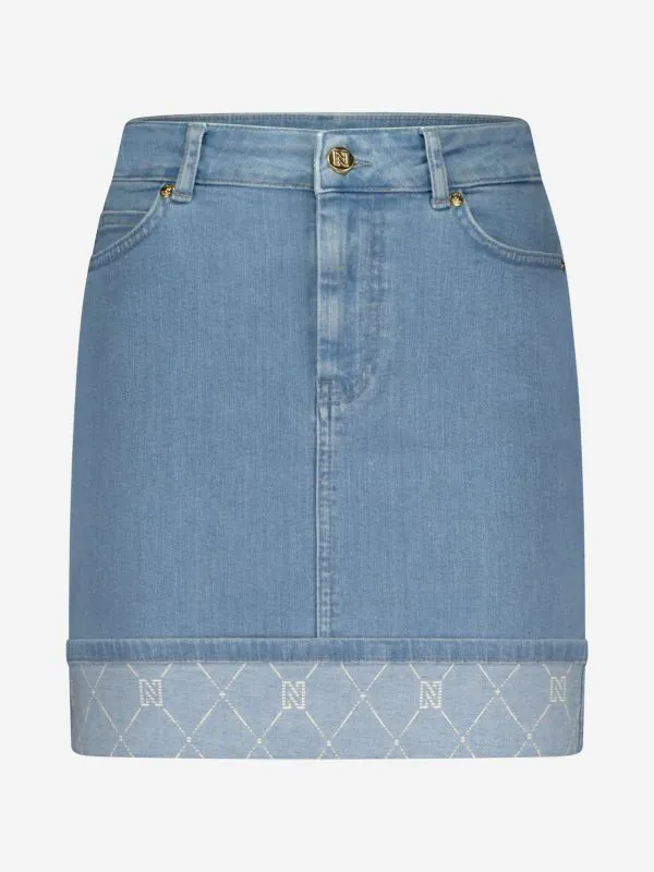 nikkie Korte denim rok met omslagrand
