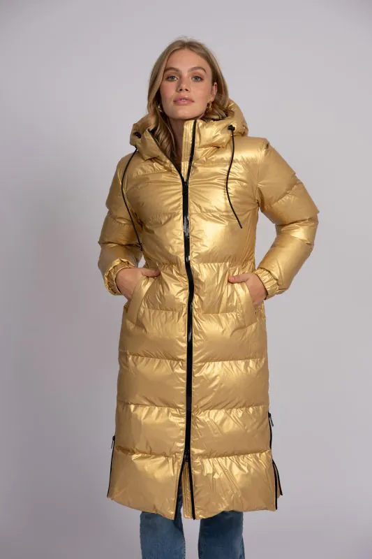nikkie Lange puffer jas met metallic look