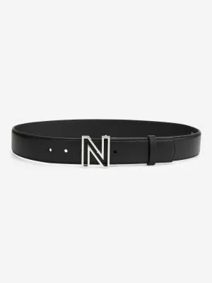 nikkie Leren riem met N-logo gesp