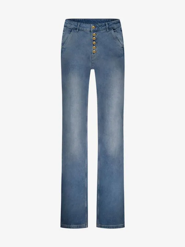 nikkie Losvallende jeans met rij knopen