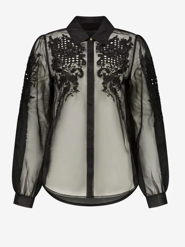 nikkie Mesh blouse met embroidery