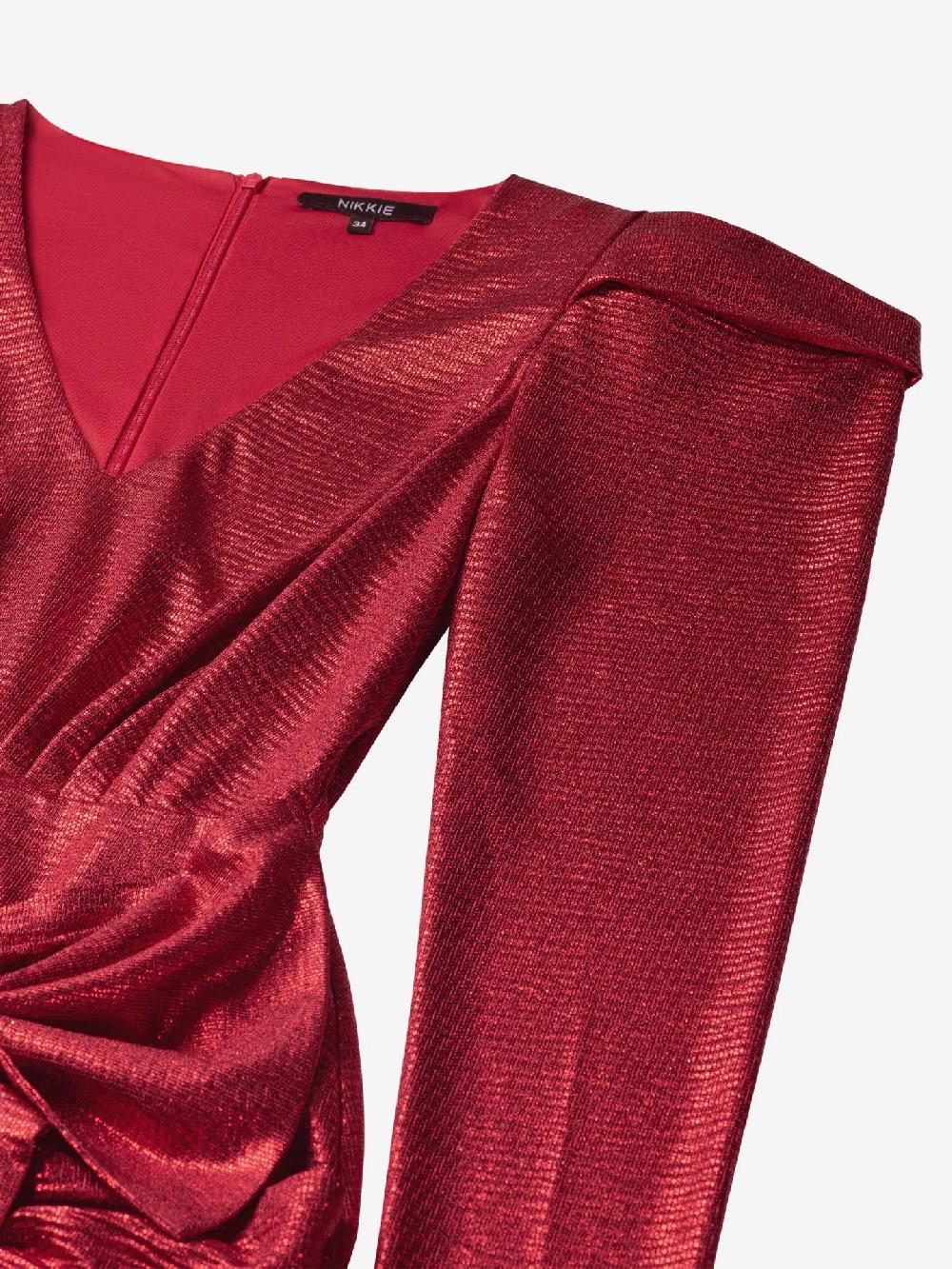 Nikkie Metallic Jurk Met Pofmouwen En Strik Detail