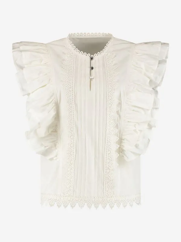 nikkie Mouwloze top met volants en broderie