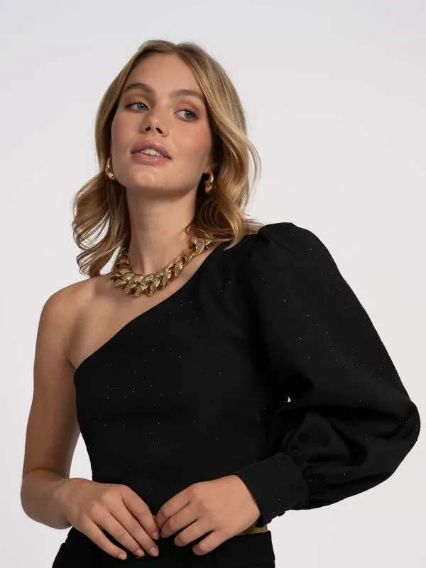 nikkie One shoulder top met glitters