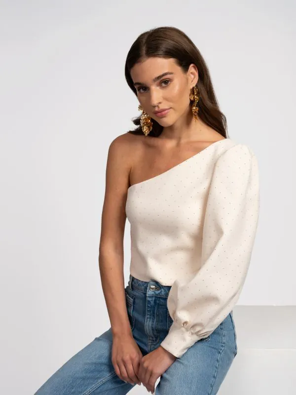 nikkie One shoulder top met glitters