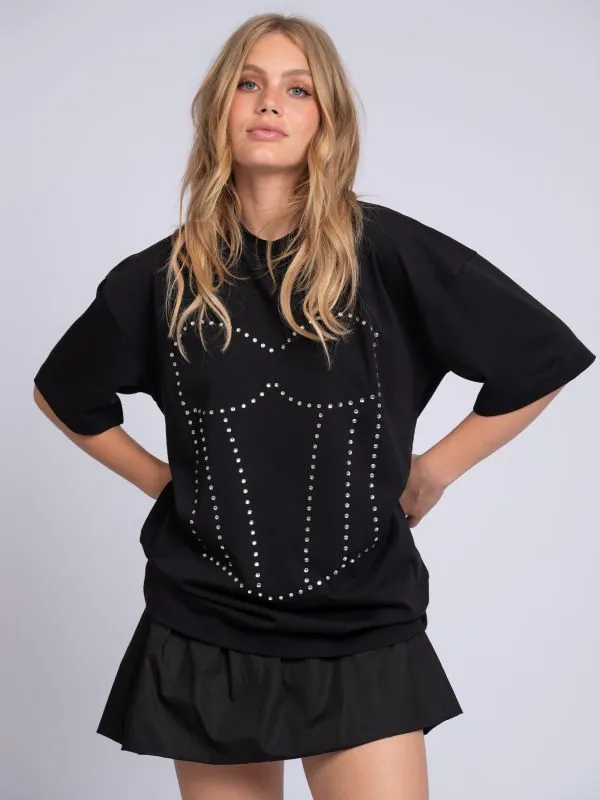nikkie Oversized T-shirt met strass steentjes