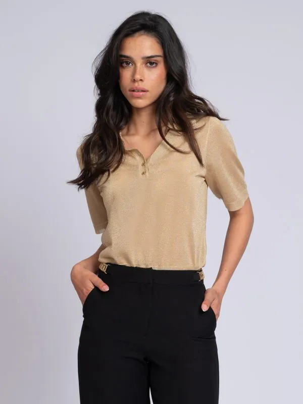 nikkie Polo top met glitters en N-knopen