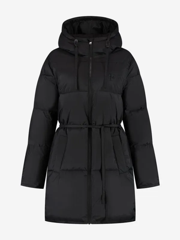 nikkie Puffer jas met capuchon en ceintuur