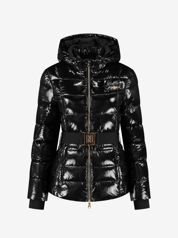 nikkie Puffer jas met capuchon en riem