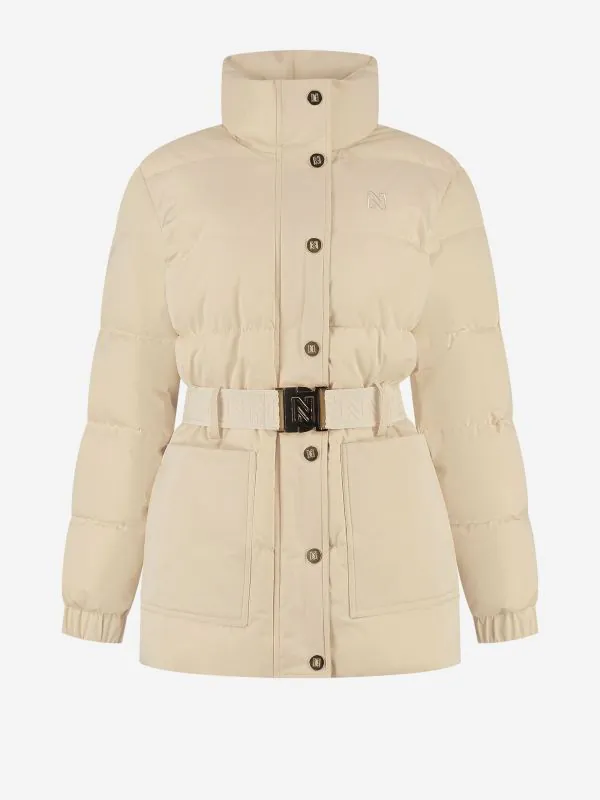 nikkie Puffer jas met hoge hals en riem