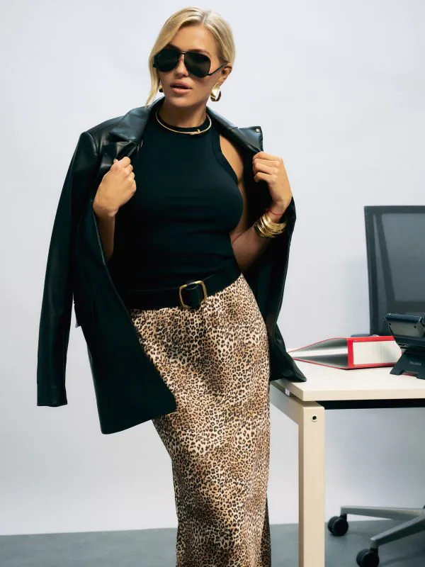 nikkie Satijnlook maxi rok met luipaardprint