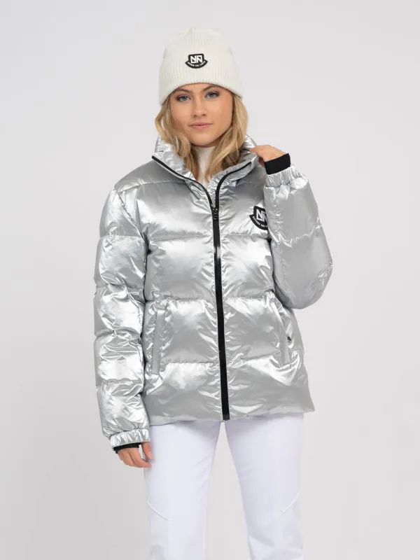nikkie Ski jas met metallic look en hoge kraag