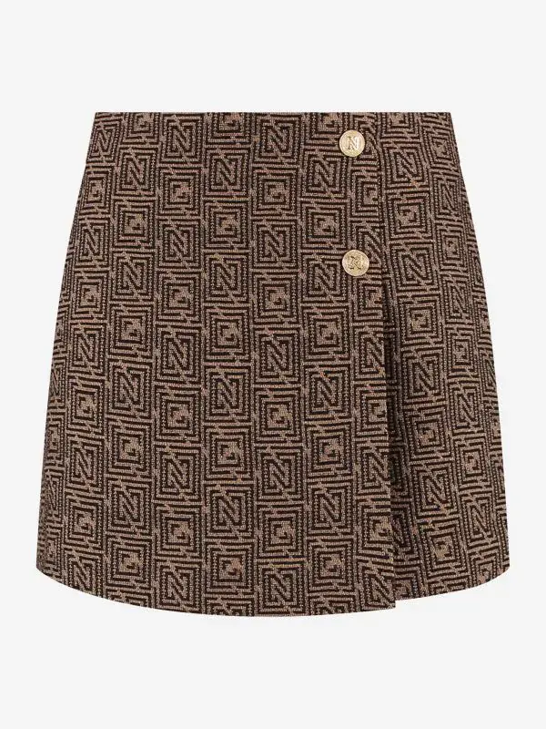 nikkie Skort met logo patroon en sierknopen