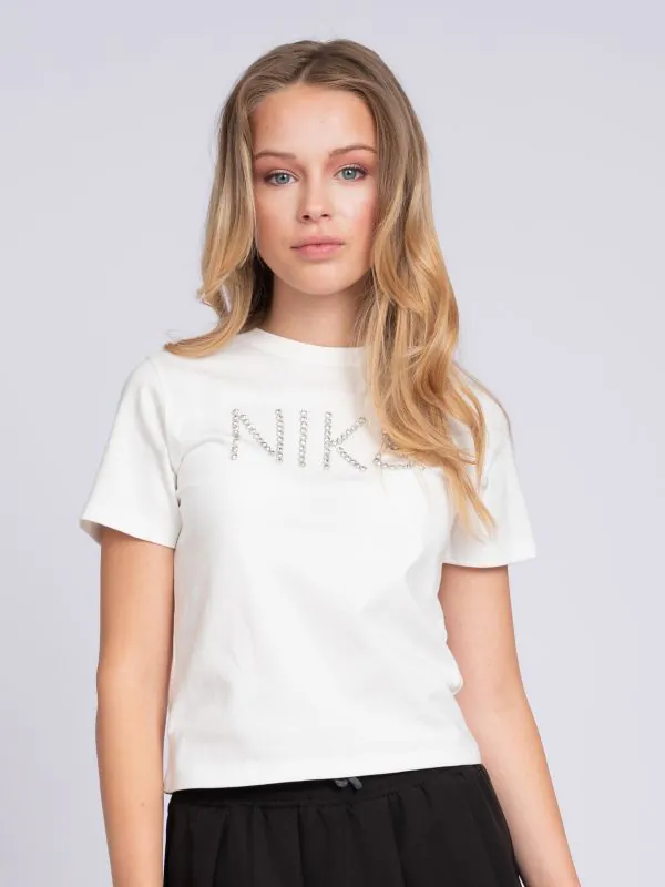 nikkie T-shirt met logo van strass steentjes