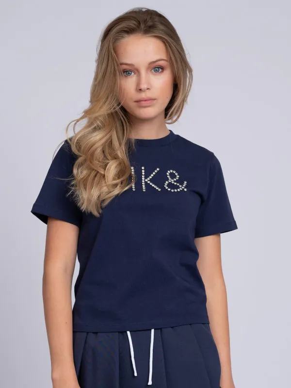 nikkie T-shirt met logo van strass steentjes