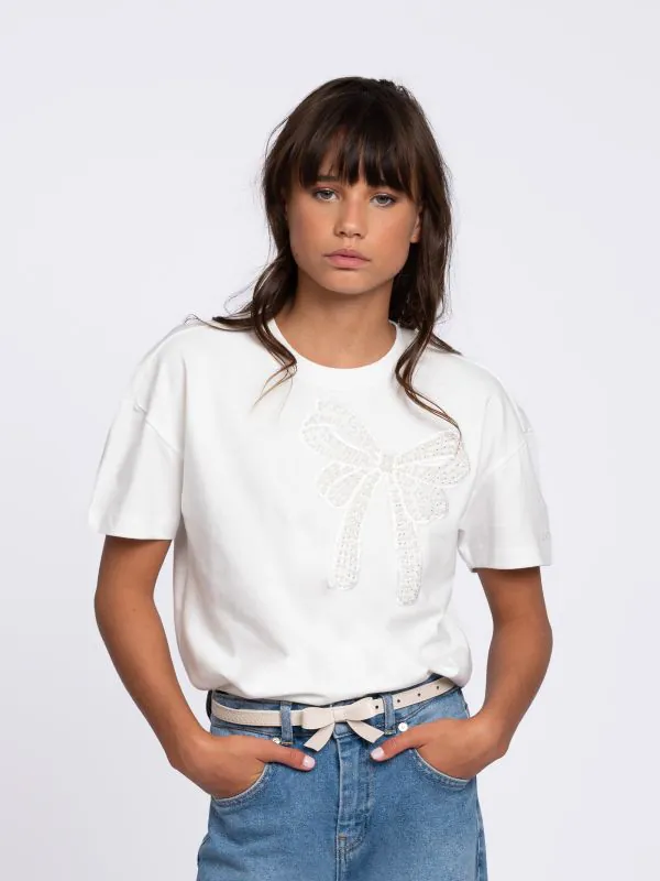nikkie T-shirt met strikdetail van parels