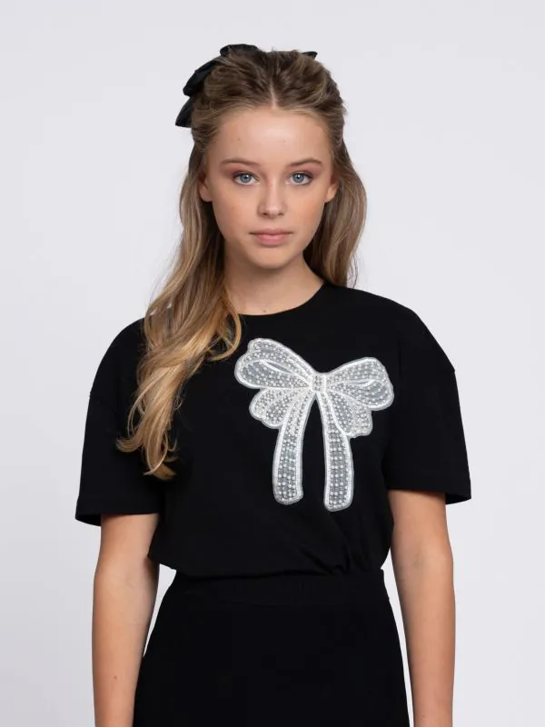 nikkie T-shirt met strikdetail van parels