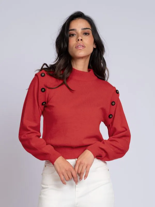 nikkie Trui met decoratieve N-knopen bij schouders